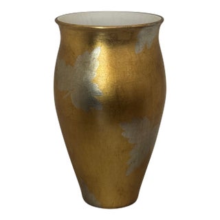 Vintage Italian Gilt Gold and Silver Leafed Terracotta Florentine Vase For Sale