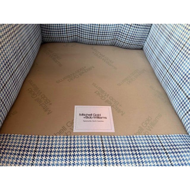 English Chesterfield Style Blue Houndstooth Tufted Back Wingback Chair For Sale - Image 13 of 18