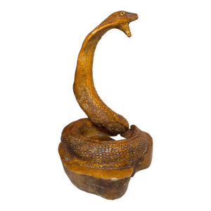 Antique Hand Carved Wood Glass Eyes Folk Art Snake Cobra Sculpture Statue Figure