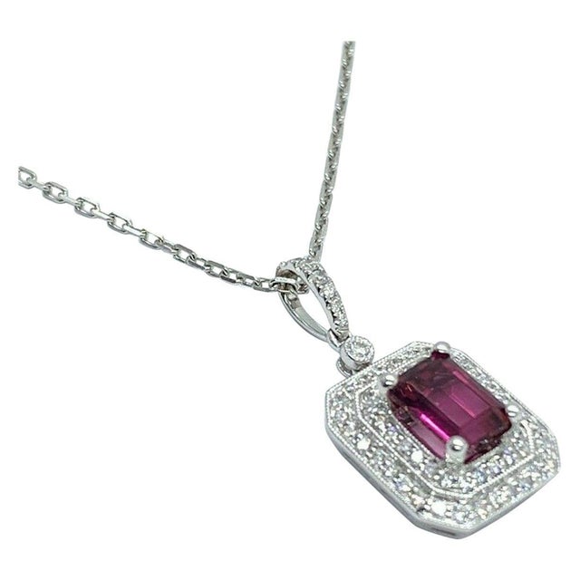 Diamond Rubellite Tourmaline Necklace 18" 18k Gold 1.80 TCW Certified For Sale - Image 11 of 16