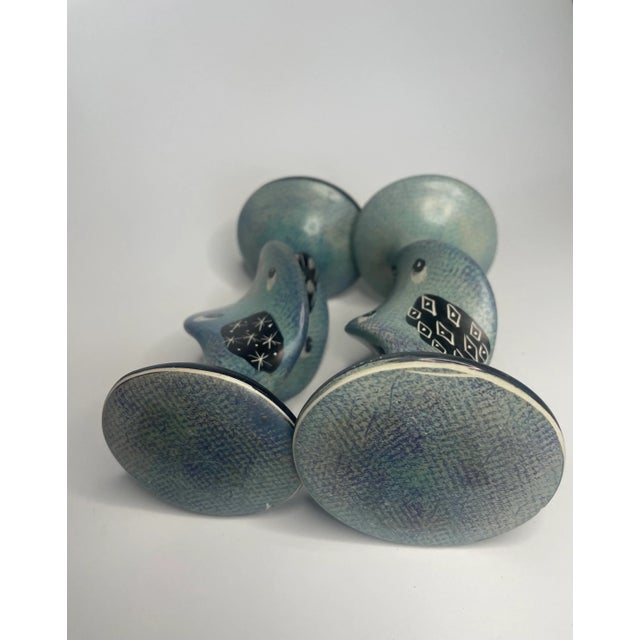 Sky Blue A Pair of Boho Chic Soapstone Candlesticks For Sale - Image 8 of 12
