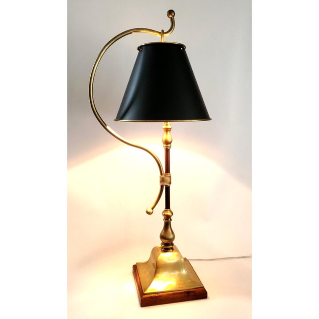 1970s 1970s French Bouillotte Style Brass Desk or Table Lamp With Painted Brass Shade For Sale - Image 5 of 13