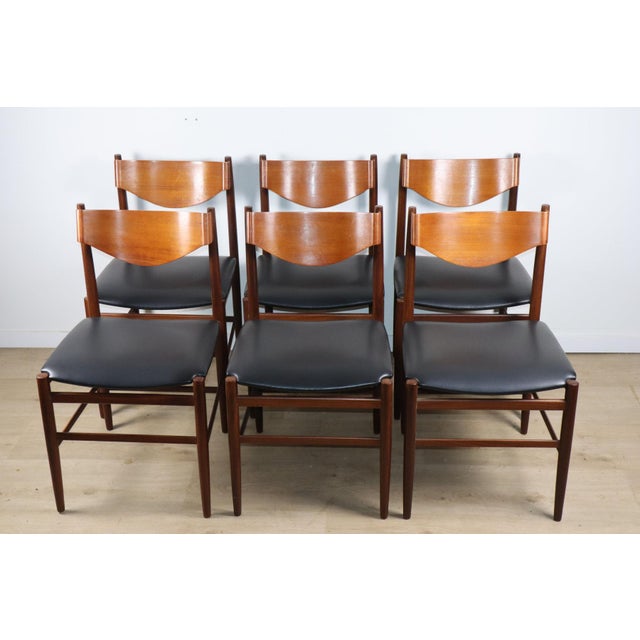 Chairs in Teak and Black Imitation Leather by Gianfranco Frattini, 1960s, Set of 6 For Sale - Image 9 of 18