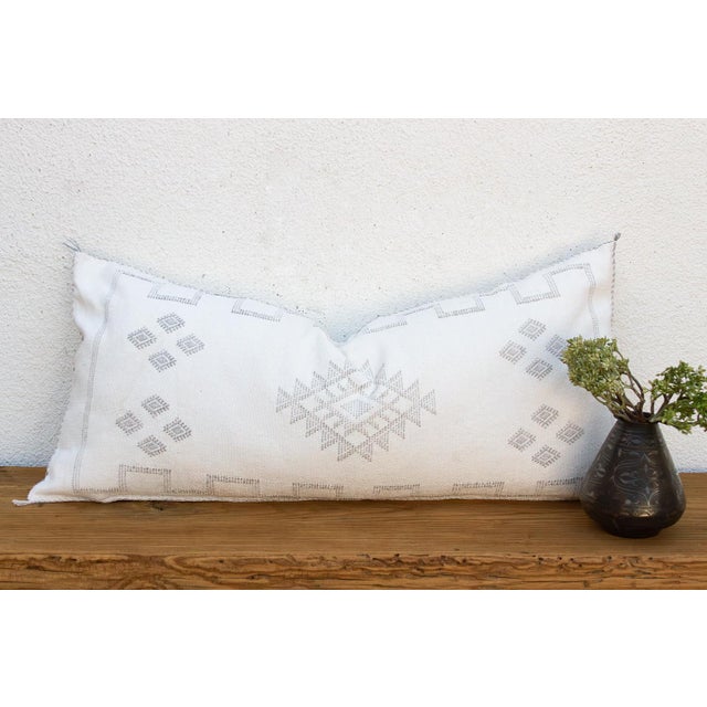 White Pale White Diamond Oversized Lumbar Moroccan Pillow For Sale - Image 8 of 8