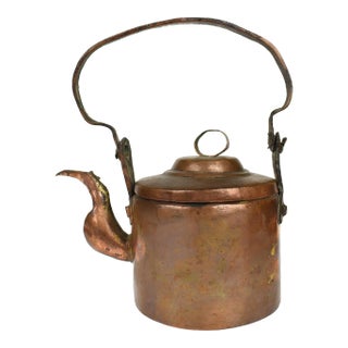 Antique 19th Century French Handmade Hand Hammered Copper Tea Kettle Pot For Sale