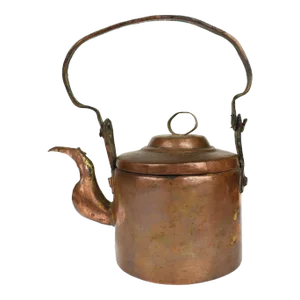 Antique 19th Century French Handmade Hand Hammered Copper Tea Kettle Pot