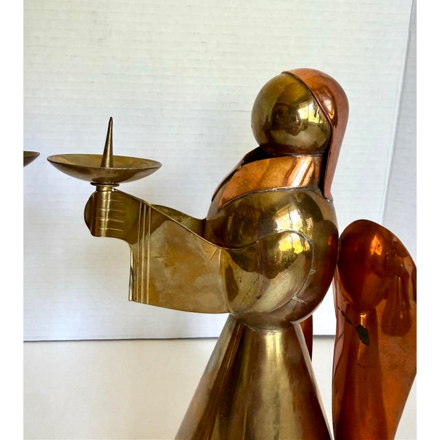 Pair of Mid-Century Brass & Copper Angel Candleholders For Sale In Los Angeles - Image 6 of 12