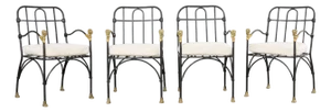 Set Four Bronze Lions Head Garden Chairs After Giacometti