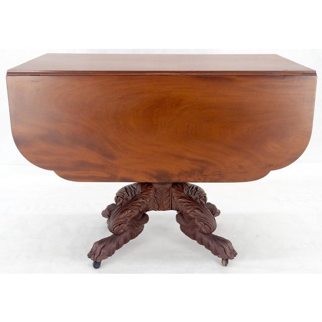 Brown Solid Mahogany Heavily Fine Carved Base Folding Drop Leaf Pembroke Table For Sale - Image 8 of 12