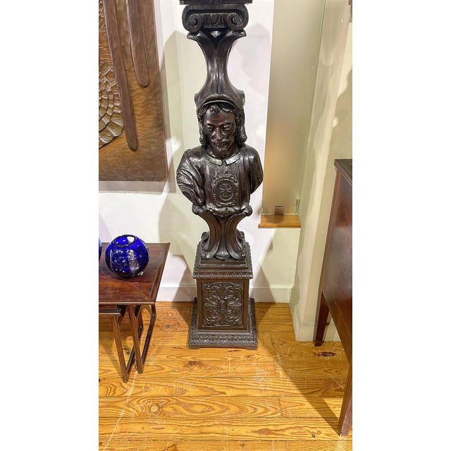 Black Antique Columns in Chestnut Wood with Carvings, 1800s, Set of 2 For Sale - Image 8 of 14