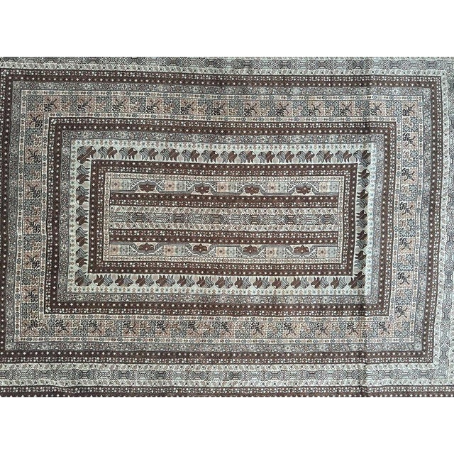 Beautiful mid-20th century Tunisian rug, meticulously handwoven in wool on cotton, featuring intricate geometric and...