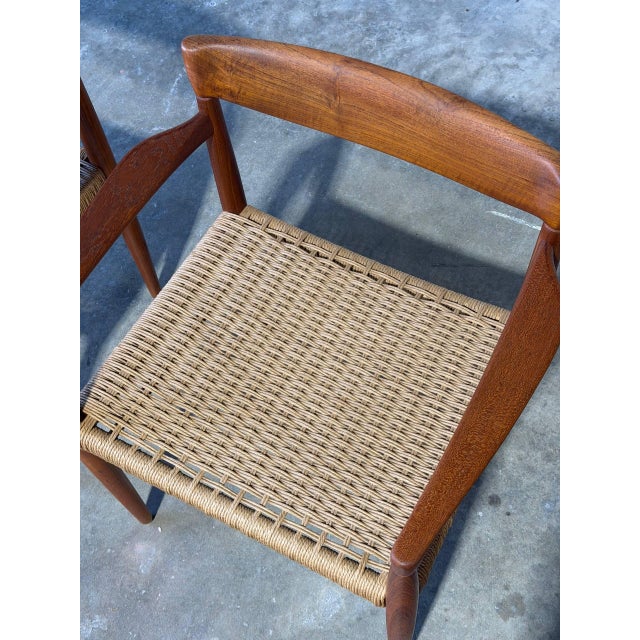 1960s In Style of h.w. Klein for Bramin Teak Woven Cord Dining Armchairs Set of 2 Danish Mid-Century Modern 1960s For Sale - Image 5 of 11