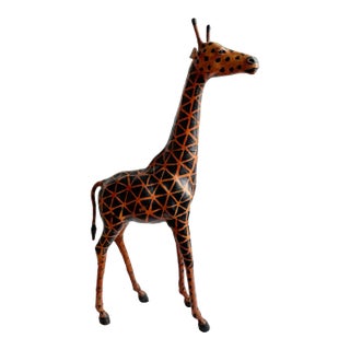 Vintage Large Giraffe - Hand Painted Leather For Sale