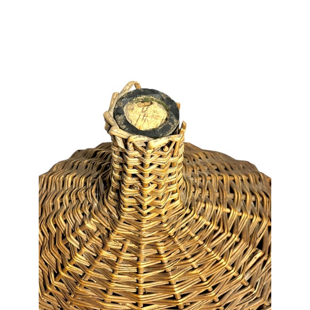 Antique Large Size French Provincial Wicker and Glass Demijohn For Sale - Image 4 of 14