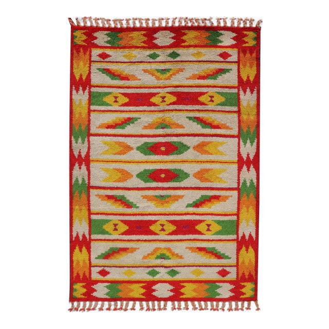Vintage Moroccan Rug With All-Over Tribal Motif Design in Red, Green & Yellow 5'10 X 8'11 For Sale