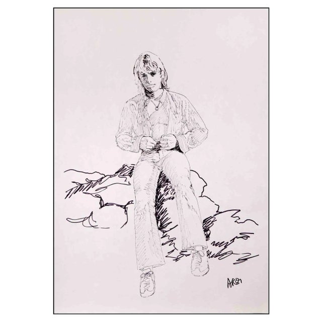 Anthony Roaland, Portrait of a Boy, Original Drawing, 1980 For Sale