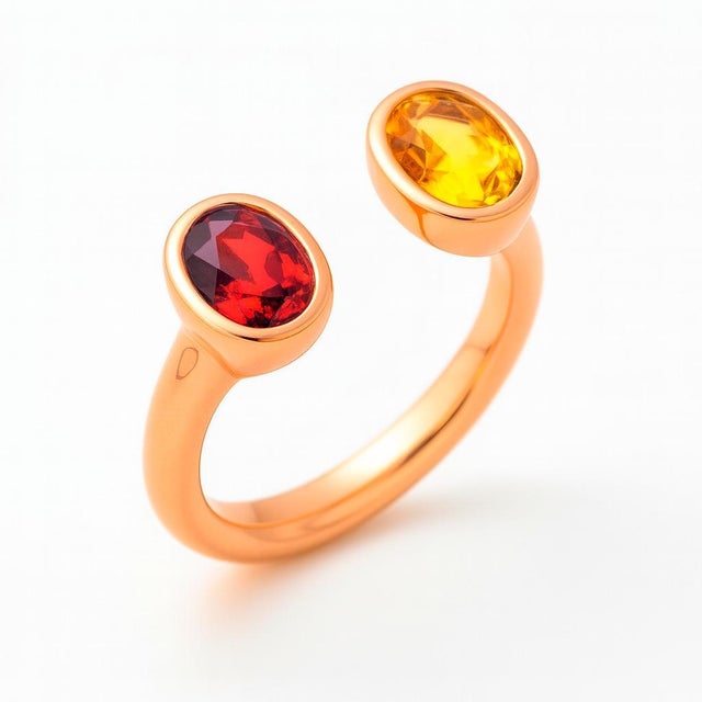 Modern Toi Et Moi Gemstone Ring: Garnet and Citrine, Size 7.5 For Sale - Image 3 of 9