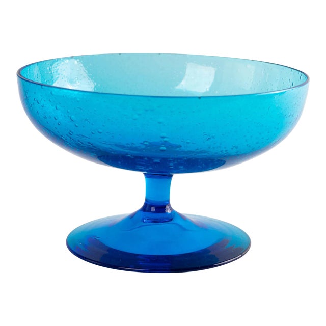 Vintage Blue Bubble Glass Bowl For Sale