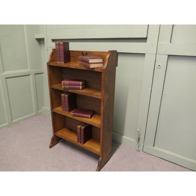 Wood Arts & Crafts Bookcase with Carved Gallery, 1920 For Sale - Image 7 of 8