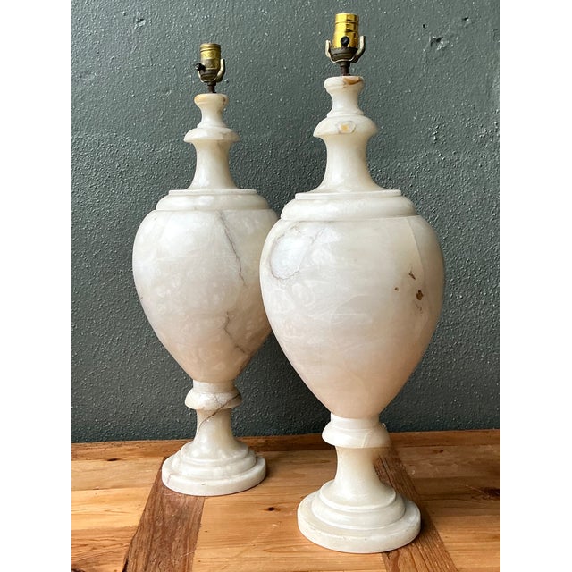 Mid-Century Modern Vintage Alabaster Urn Form Lamps - a Pair For Sale - Image 3 of 12