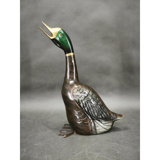Vintage French Hand Painted Cast Brass Duck Sculpture, 1960s For Sale - Image 4 of 9