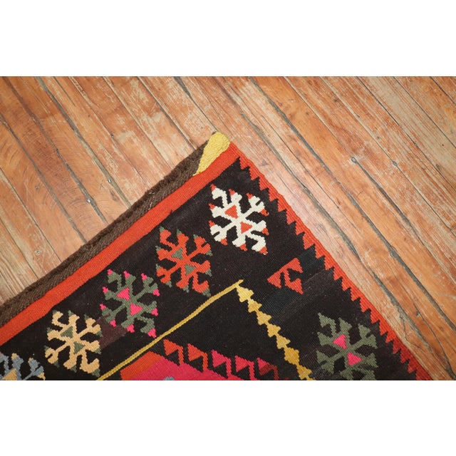 Zabihi Collection Geometric Vintage Turkish Gallery Size Kilim For Sale - Image 9 of 11