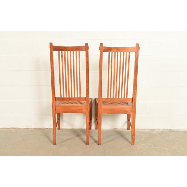 Stickley Style Arts & Crafts Teak and Cane Side Chairs or Dining Chairs, Pair For Sale - Image 11 of 13