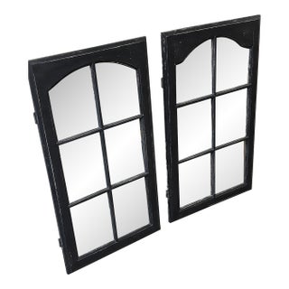 Pair - Vintage Framed Arched 6 Window Pane With Mirror For Sale