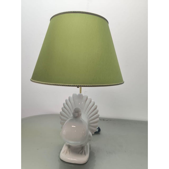 Pigeon-Shaped Porcelain Lamp with Fabric Lampshade, 1970s For Sale - Image 14 of 18