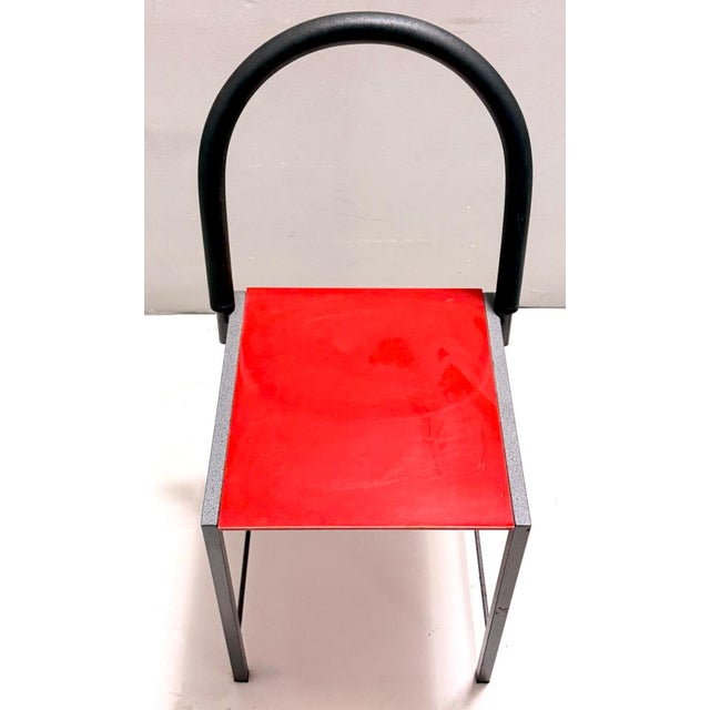 Vintage Red Side Chair in Laminate & Metal in the style of Ettore Sottsass, Italy, 1980s For Sale - Image 6 of 11
