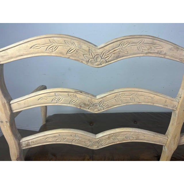 French Provincial Style Bench W/ Rush Seat & Leather Cushion For Sale - Image 12 of 16