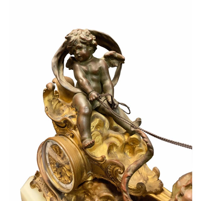 Metal 19th Century French Gilt & Patinated Bronze Figural Clock For Sale - Image 7 of 11