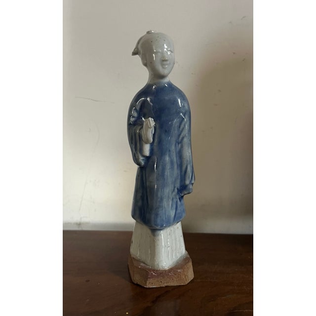 Ceramic Antique 18th Century Chinese Export Porcelain Blue & White Qianlong Figure For Sale - Image 7 of 11