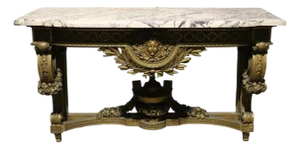 Early 20th Century Figural Giltwood and Walnut French Belle Epoque Console Table Buffet Marble Top