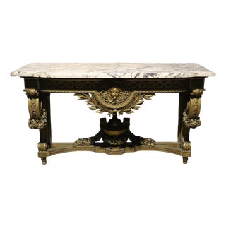 Figural Giltwood and Walnut French Belle Epoque Console Table Buffet Marble Top For Sale