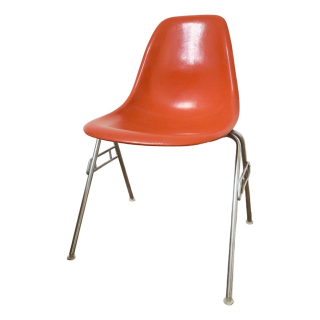 1960s Eames for Herman Miller Red-Orange Fiberglass DSS Stacking Side Chair For Sale
