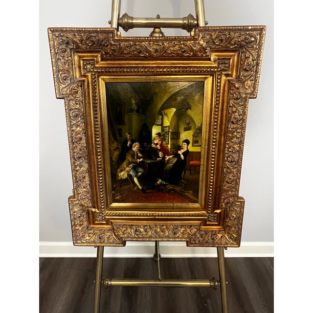 Realism Late 20th Century Biedermiere Style Framed Reproduction Painting of “Game of Chess” by German Artist Carl Herpfer For Sale - Image 3 of 12