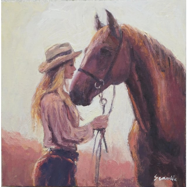 Original Oil Portrait Painting of Cowgirl For Sale