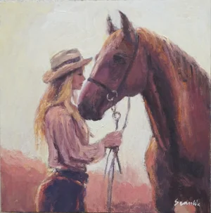 Original Oil Portrait Painting of Cowgirl