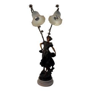 Art Nouveau Style Carmen Statuary Lamp with Marble Base, 1990s For Sale