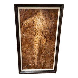Midcentury Male Nude Torso Large Framed Oil Painting by Richard Caldwell Brewer 1960s For Sale