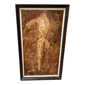 Midcentury Male Nude Torso Large Framed Oil Painting by Richard Caldwell Brewer 1960s