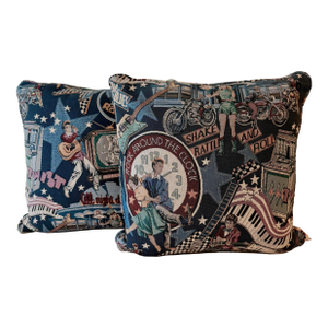 Vintage Rockabilly Retro Music Tapestry Pillows, a Pair
