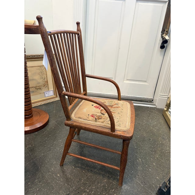 English Antique English Childs Windsor Armchair With Needlepoint Hunting Seat For Sale - Image 3 of 4