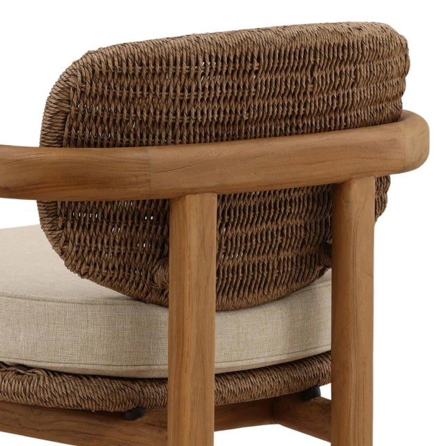 Wood Modern Brown Faux Wicker & Teak Outdoor Arm Chair For Sale - Image 7 of 7