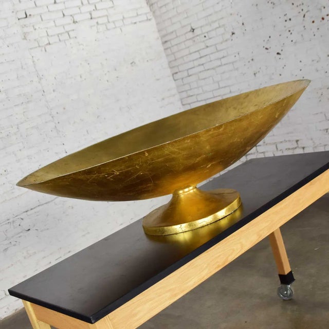 Late 20th Century Vintage Objet d'Art Monumental 4 Foot Diameter Bowl Store Display Fiberglass Gold Leaf Footed For Sale - Image 5 of 13