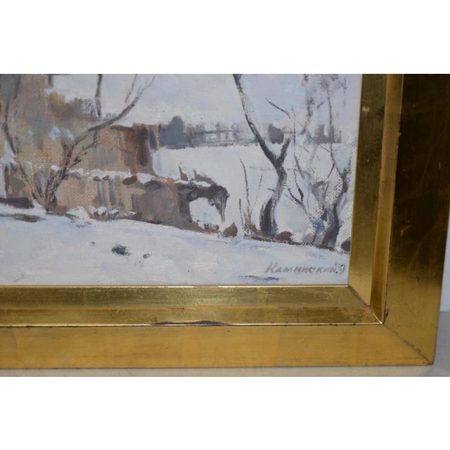 1970s Emmanuil Abramovich Kaminski (B.1927) Winter Landscape W/ Barn C.1970 For Sale - Image 5 of 8