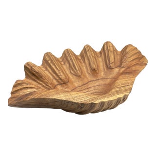 Hand Carved Wood Shell Bowl, Coastal Organic Decorative Catchall For Sale