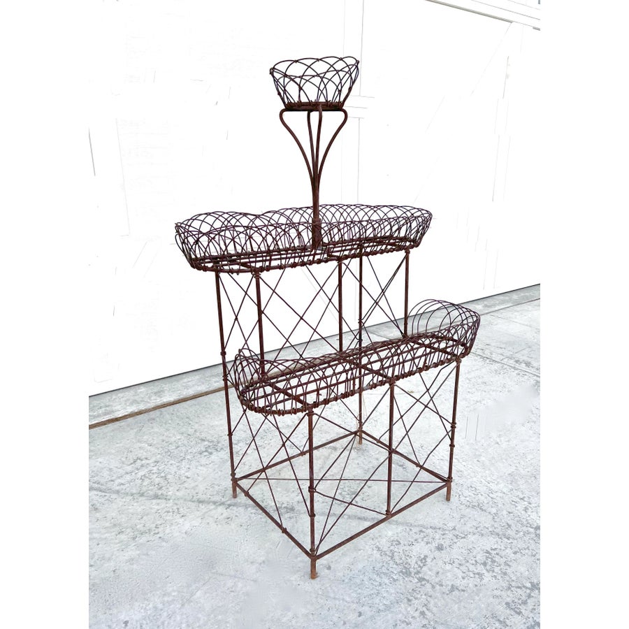 Old Art Nouveau Style Vintage Three Tier Wrought Iron Wire Metal Planter Plant  Stand | Chairish, image size:900x900