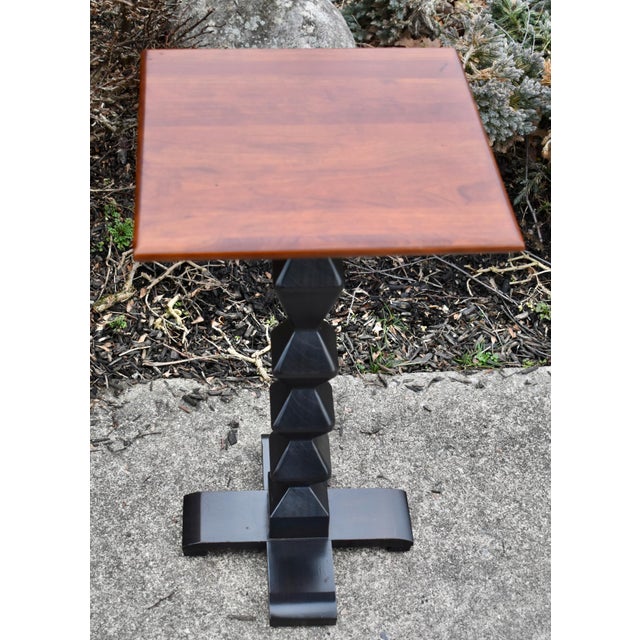 Transitional Ethan Allen Wood Table 1990s Two Tone Geometric Pedestal Accent Side End For Sale - Image 3 of 10